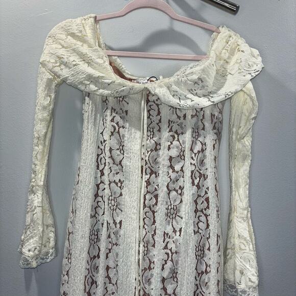 NWT Angel Lane Georgette Ivory Lace Maxi Dress - Size Large- Bridal Dress - Picture 9 of 15